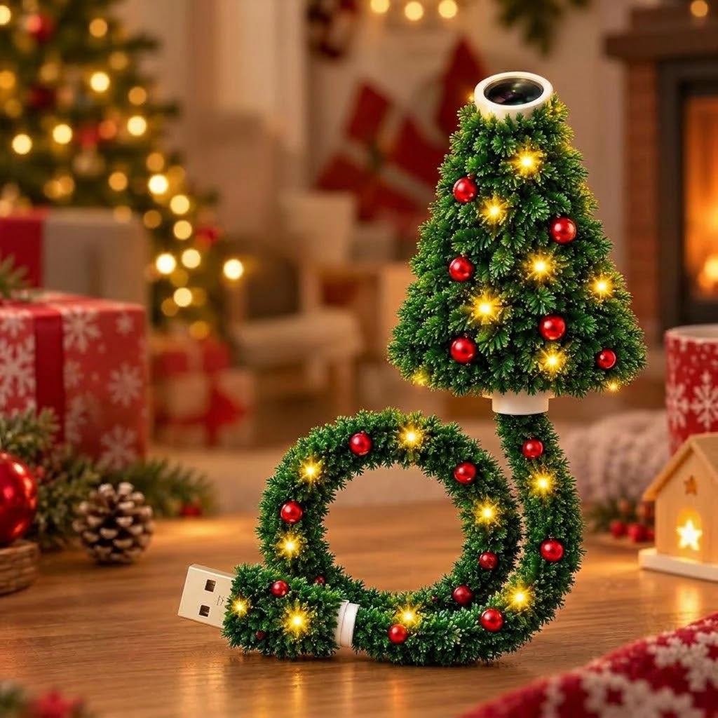 Lampe projecteur de plafond Noël allumée dans une pièce