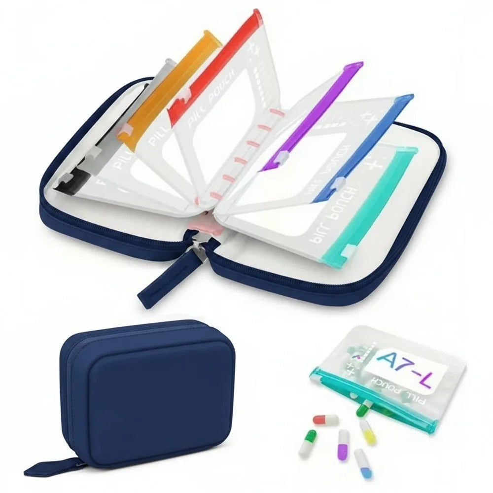 Trousse Organiseur de Pilulier POCKIVA - 14 Pochettes, Étanche, Voyage