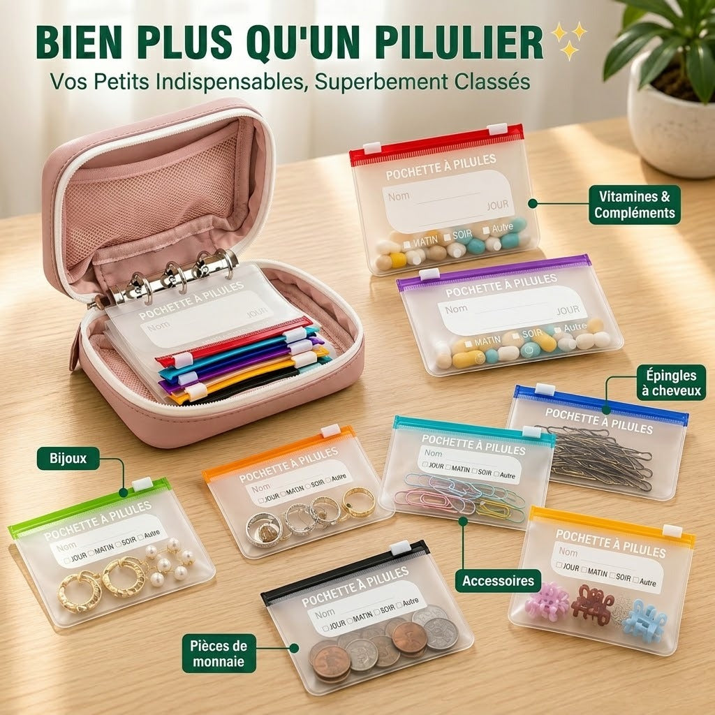 Trousse Organiseur de Pilulier POCKIVA - 14 Pochettes, Étanche, Voyage