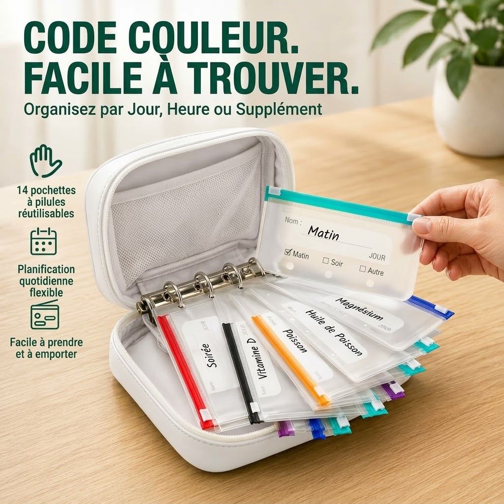 Trousse Organiseur de Pilulier POCKIVA - 14 Pochettes, Étanche, Voyage