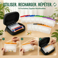 Trousse Organiseur de Pilulier POCKIVA   14 Pochettes Réutilisables Codées Couleur, Étanche et Portable - vue 1