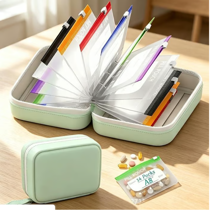 Trousse Organiseur de Pilulier POCKIVA - 14 Pochettes, Étanche, Voyage