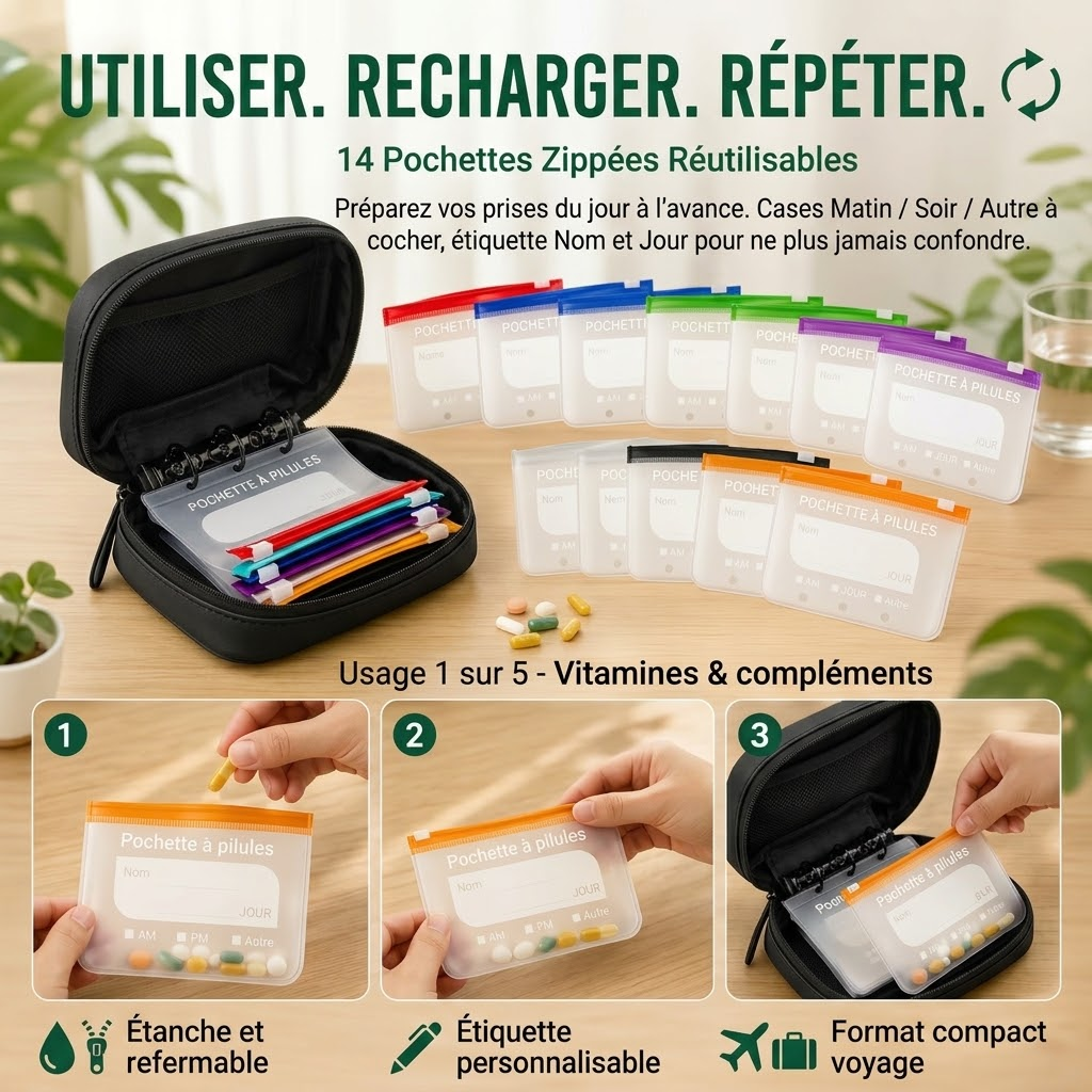 Pochette à pilules Vitamines et compléments